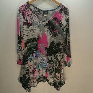 Jostar USA 2 PC Set Abstract Stretchy Colorful Pink Black Tunic & Pants Size XL